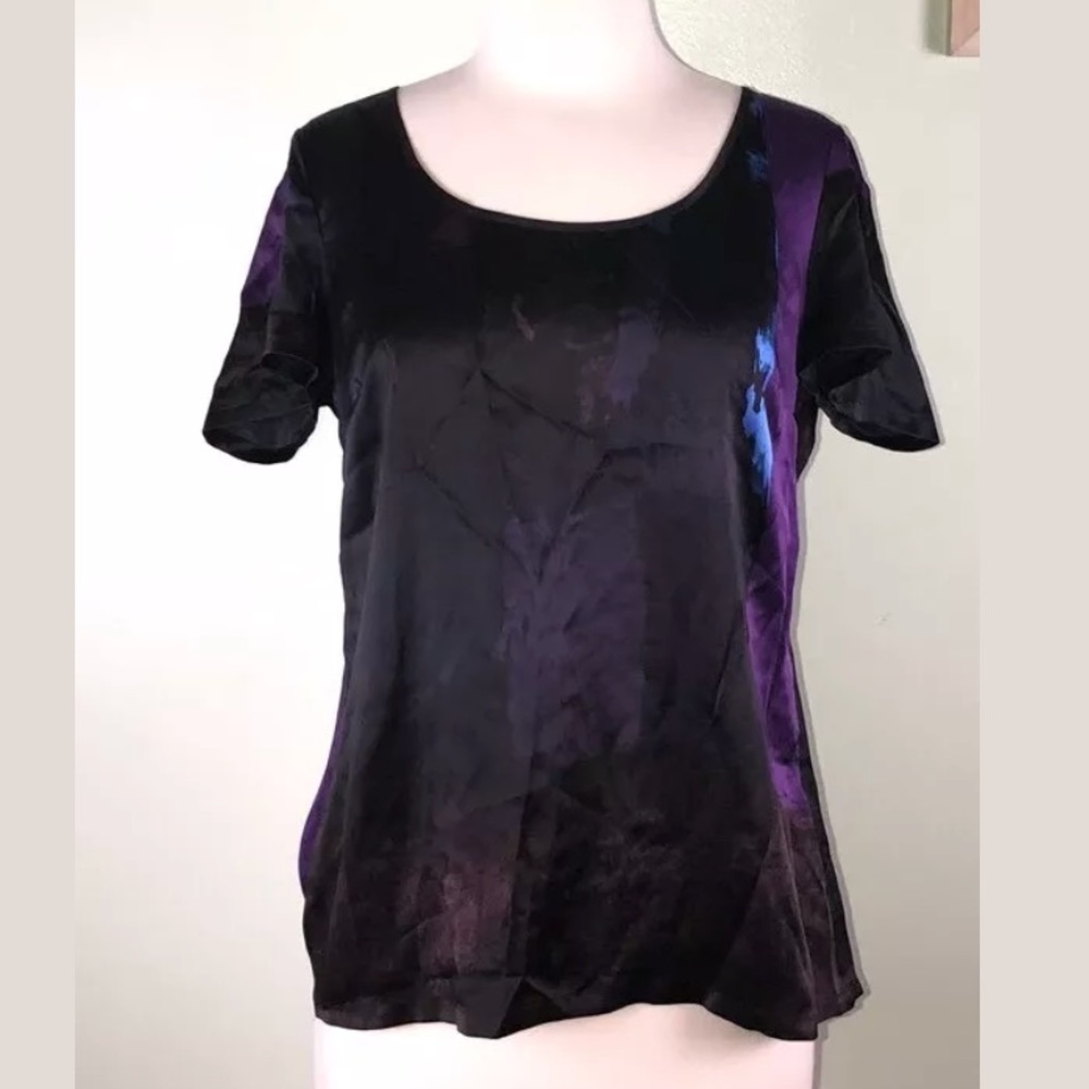 BR 💯 Silk Purple Abstract Blouse Career Black